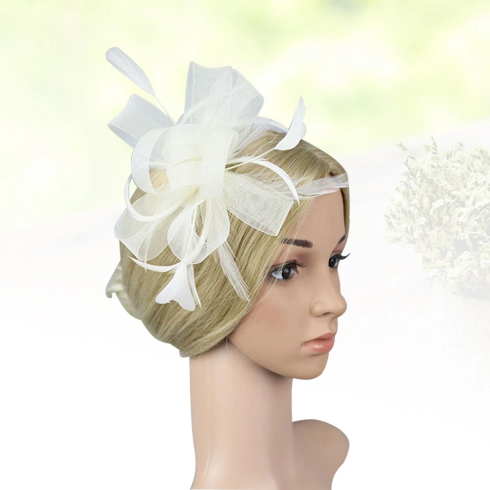 1pc Feather Gauze Mesh Flower Hair Clips Headdress Hairpin Headwear for Lady Woman Female (Beige)