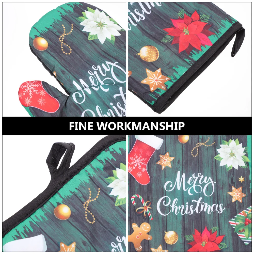 1 Set Christmas Microwave Glove and Baking Mat Oven Mitt Oven Gloves Pot Holder