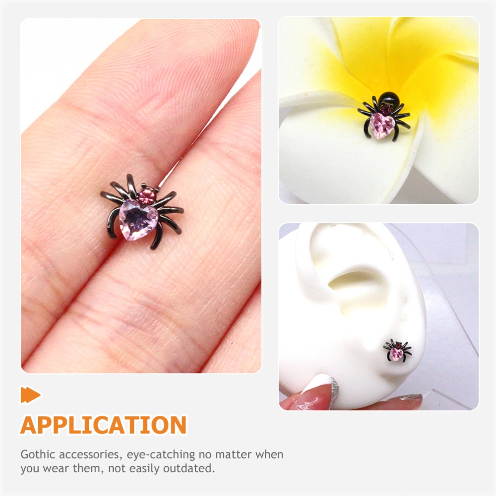 2pcs Spider Stud Earrings Rhinestone Animal Stud Earrings Gothic Halloween Jewelry