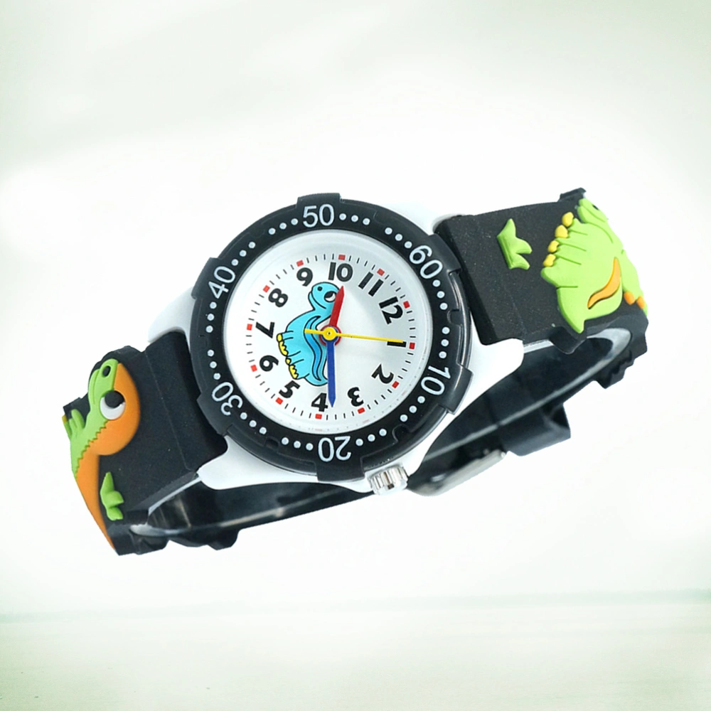 Children Watches Students Quartz Watch Waterproof Watch Creative Cartoon Dinosaur Watch for Kids Girl Boy (Black)