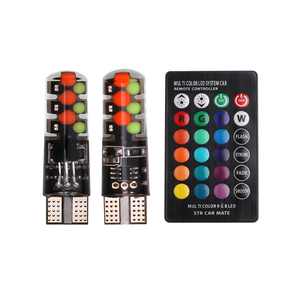 1 Pair T10 COB 12SMD 12V Auto Remote Controlled RGB LED Lamp Car Interior Lights Car License Plate Light with Controller