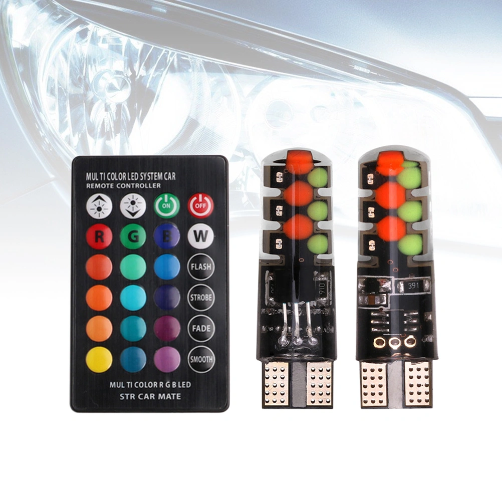1 Pair T10 COB 12SMD 12V Auto Remote Controlled RGB LED Lamp Car Interior Lights Car License Plate Light with Controller