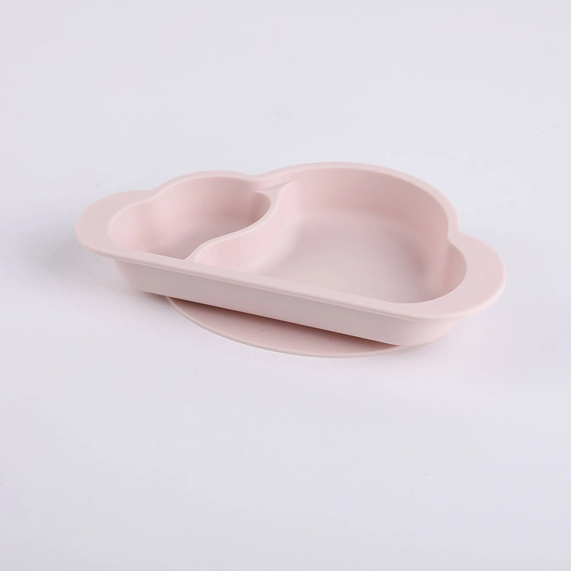 Baby Silicone Dinner Plate Cute Cloud Shape Divided Design Suction Toddler Plate for Eating Pink