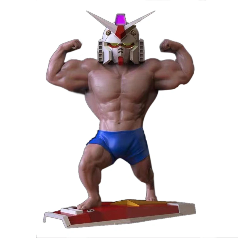 Cartoon Male Action Figure Exquisite Handsome Muscle Illuminated Decorative Action Sculpture Model Statue Type 2 Blue