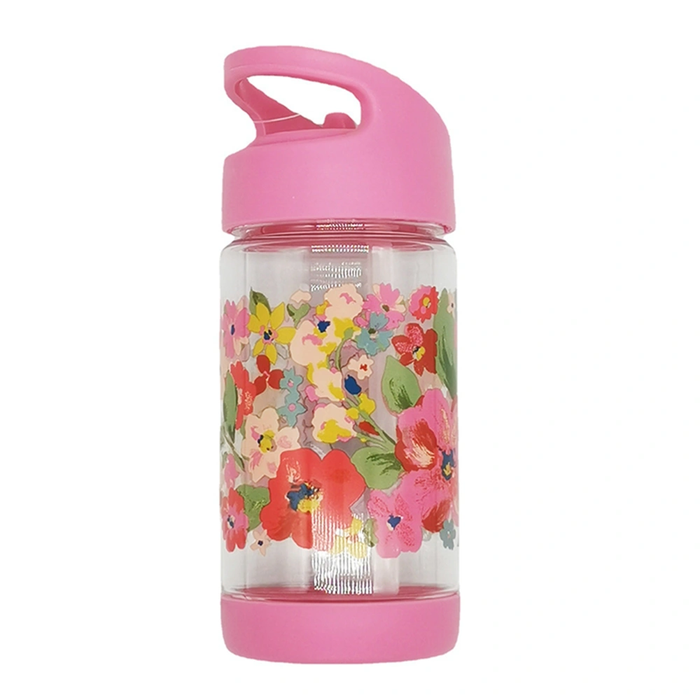 Kids Straw Cup Cartoon Portable Cute Leakproof Heat Resistant Water Bottle for Baby Pink Flower 380ml