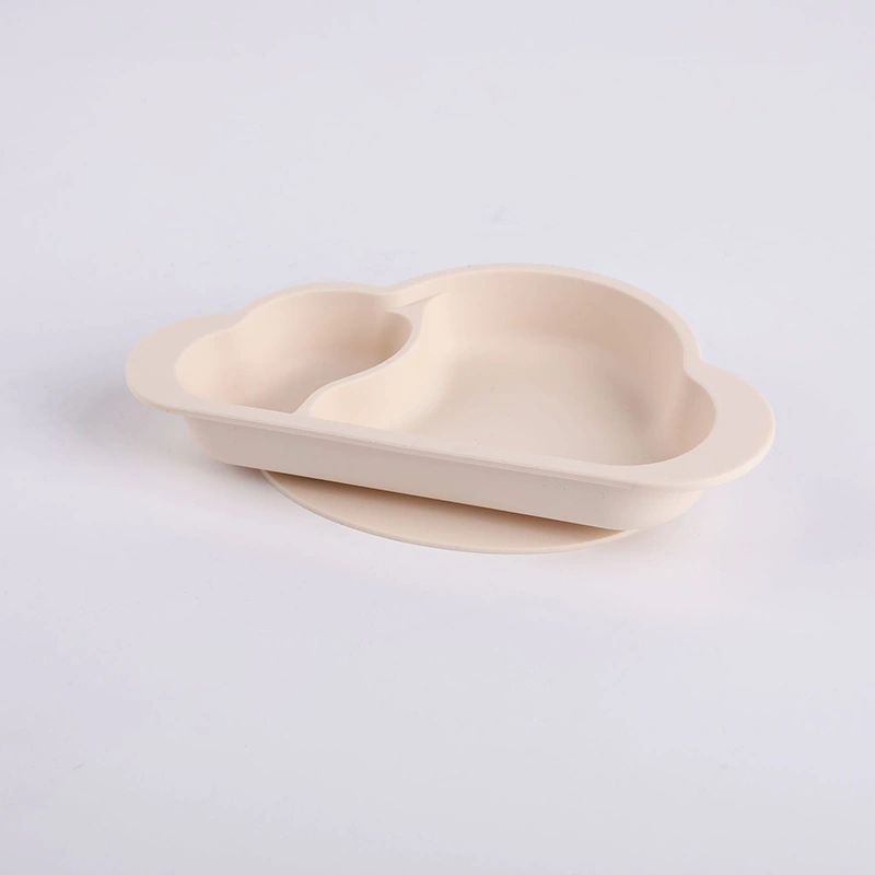 Baby Silicone Dinner Plate Cute Cloud Shape Divided Design Suction Toddler Plate for Eating Cream Coloured