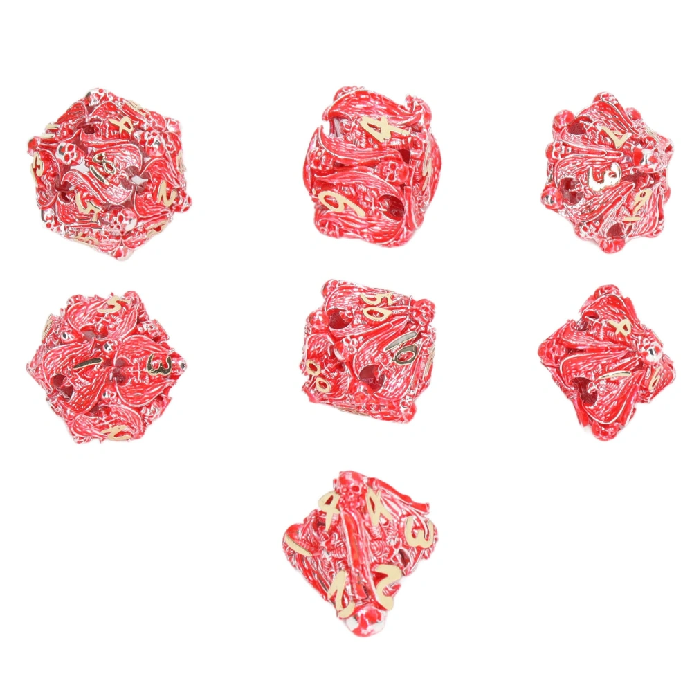 7pcs Red Hollow Dice Family Member Copper Polyhedral Dice Props for Role Play Game Math Teaching