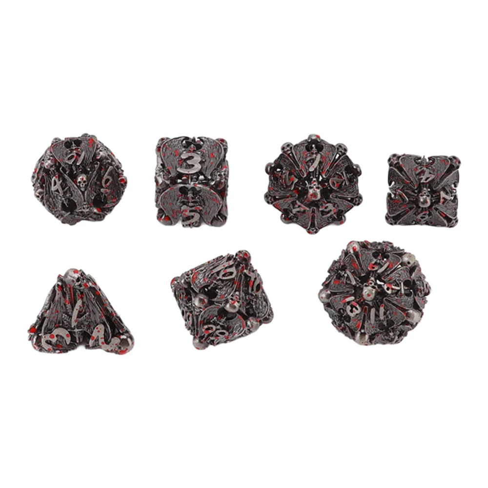 7Pcs Metal Hollow Dice Set Gold Red Polyhedron for Math Teaching Game Role Playing