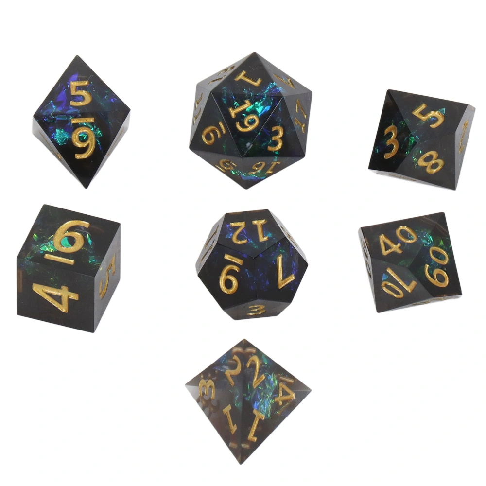 7pcs Polyhedral Dice Set Resin Portable Delicate Holiday Party Role Playing Game Dice for Board Card Game Golden Number