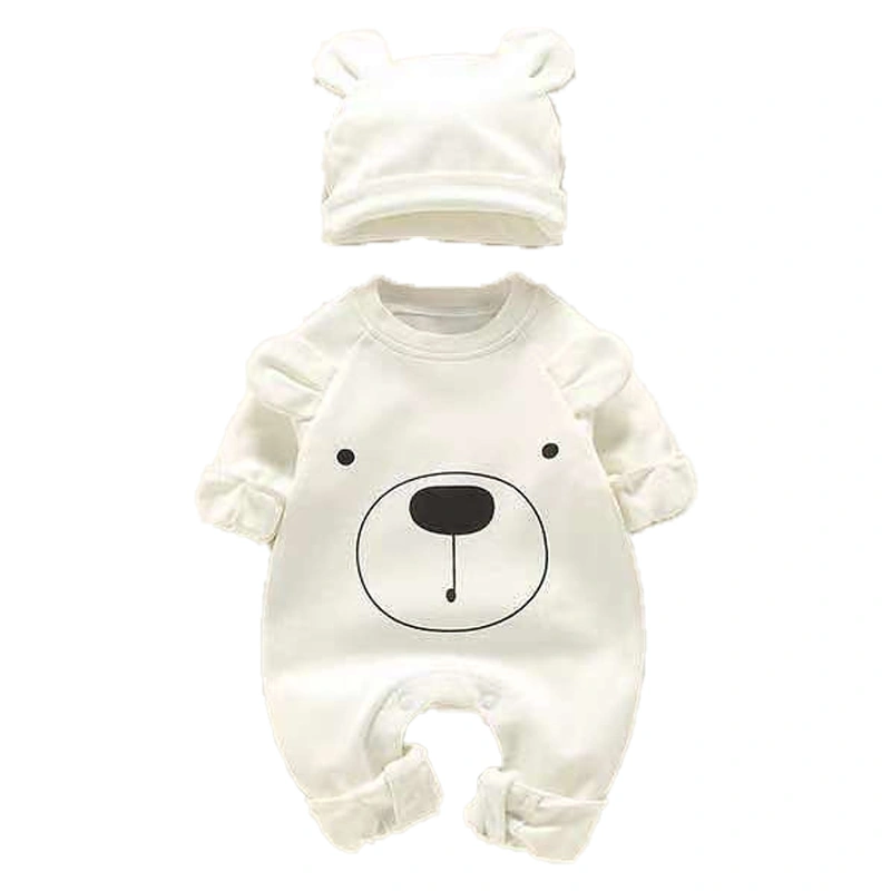 Infant Jumpsuit Baby Boy Girl Soft Breathable Cartoon Cute Bear Print Jumpsuit with Snap Button White 28.7in