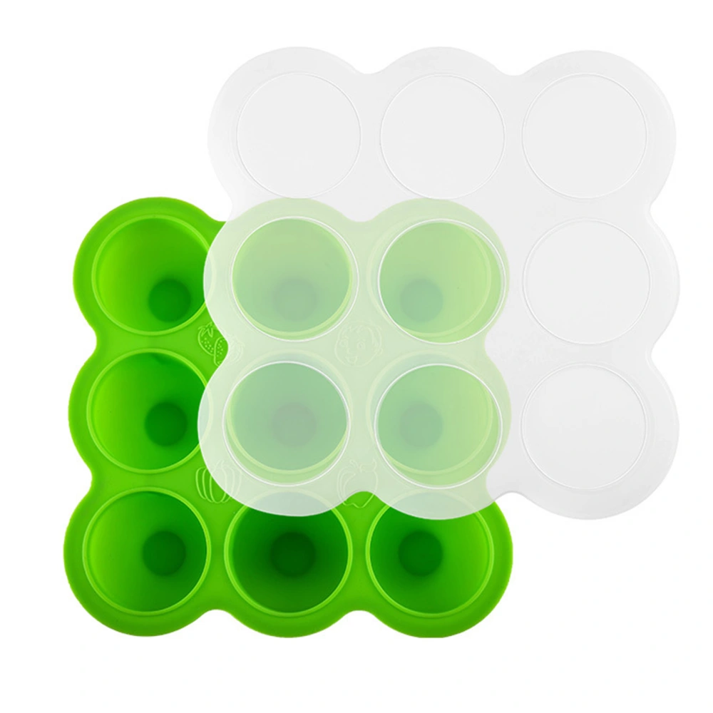 9 Hole Silicone Food Molds with Lids Bright Color Sealed Cover Food Freezer Mold for Children Baby Green