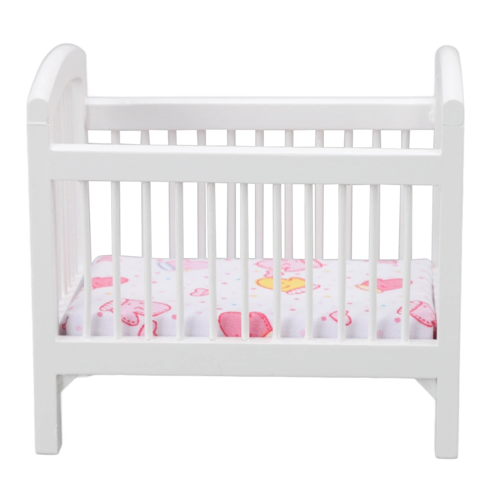 Wooden Doll Crib Safe Cute Glossy Vivid Dollhouse Miniature Bedroom Crib for 1:12 Dollhouse White