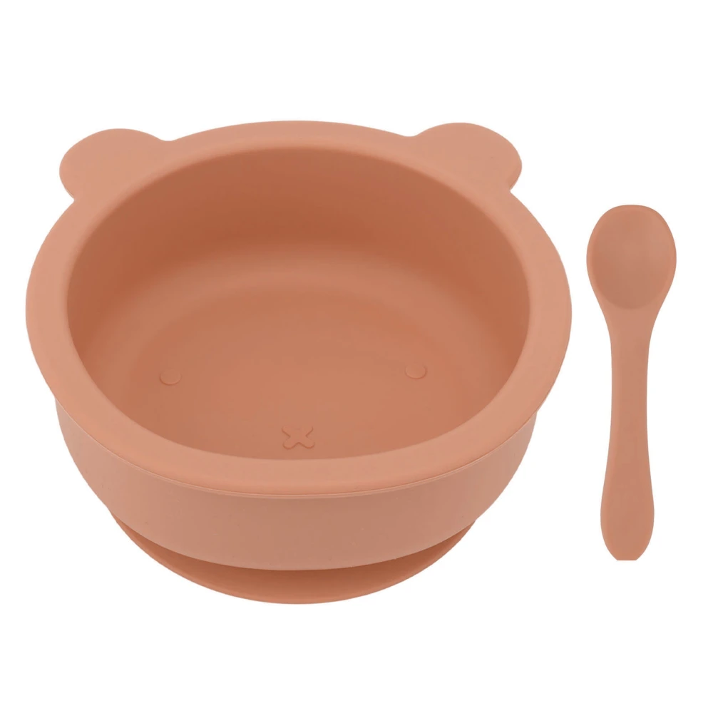 Silicone Baby Bowl Spoon Set with Bottom Suction Cup Ergonomic Toddler Bowl Spoon for Home Baby Nursery Brown