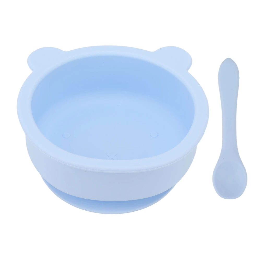 Silicone Baby Bowl Spoon Set with Bottom Suction Cup Ergonomic Toddler Bowl Spoon for Home Baby Nursery Blue