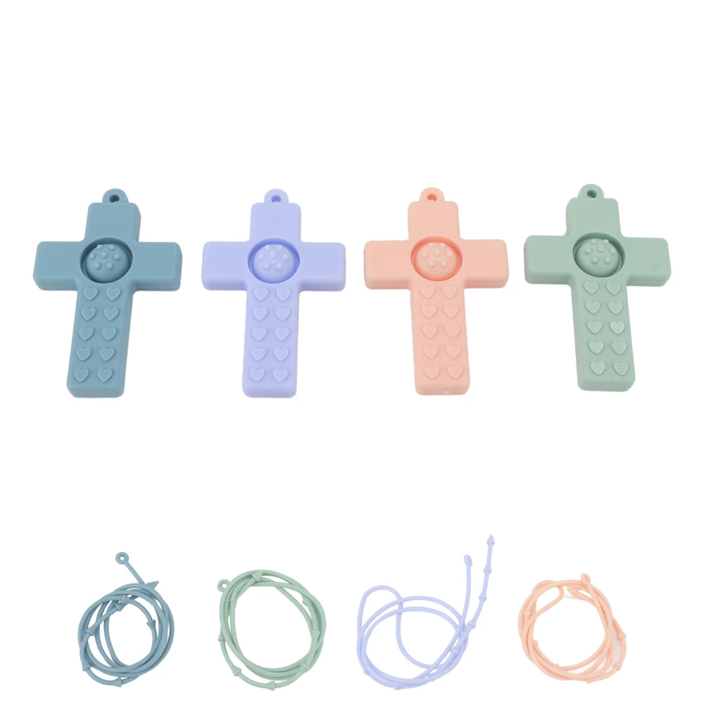 4PCS Baby Teether Cross Silicone Teething Relief Odorless Colorful Infant Chew Toy with Lanyard