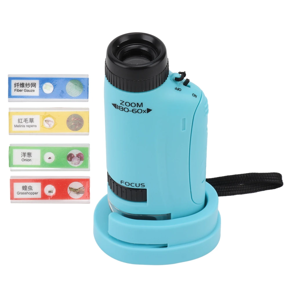 Kids Handheld Microscope HD 180x Educational Puzzle Science Toy Children Mini Microscope Sky Blue (2211)