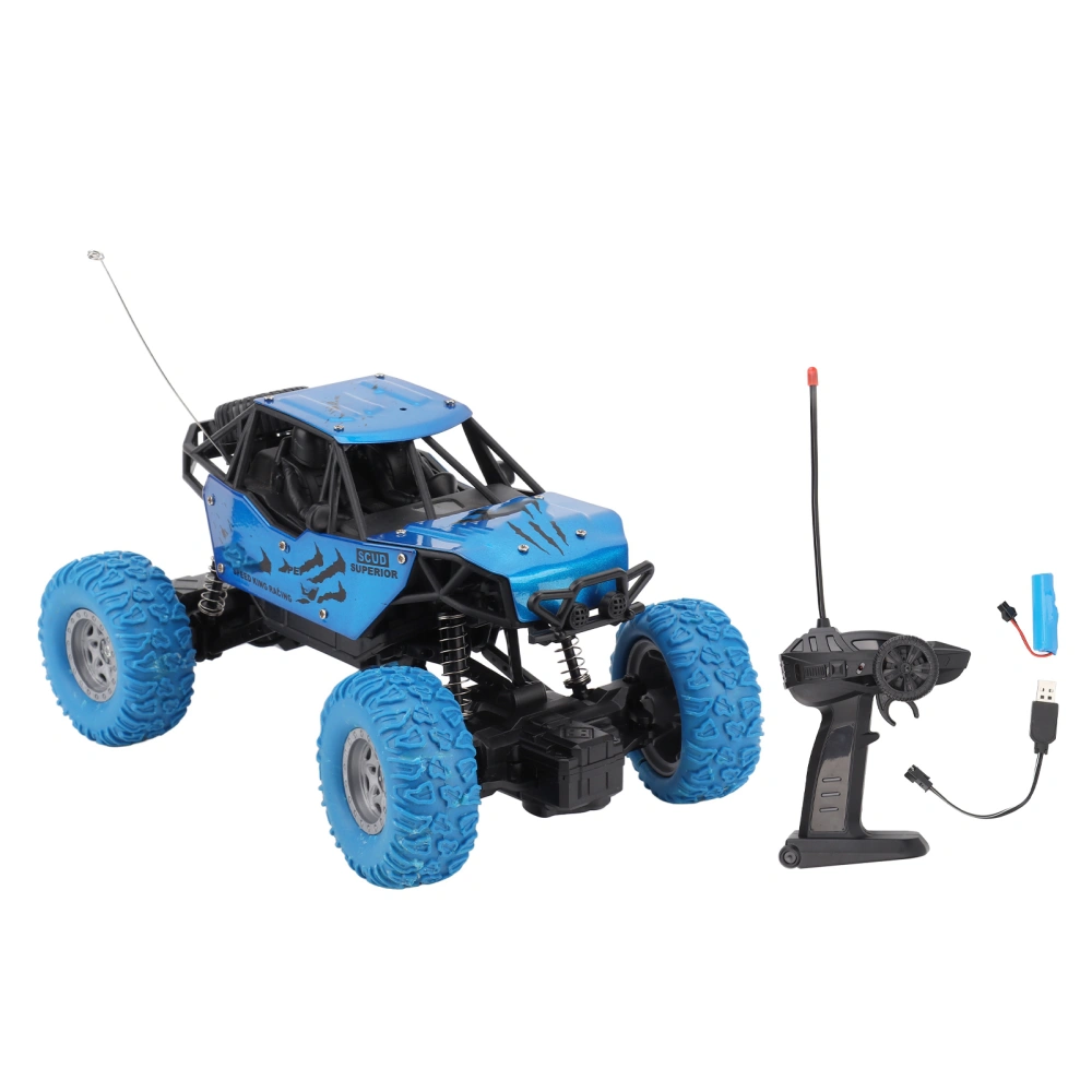 RC Off Road Car 1/18 Scaled 4 Channel Rechargeable Alloy Shell Remote Control Crawler Vehicle for Boys Girls Kids Blue