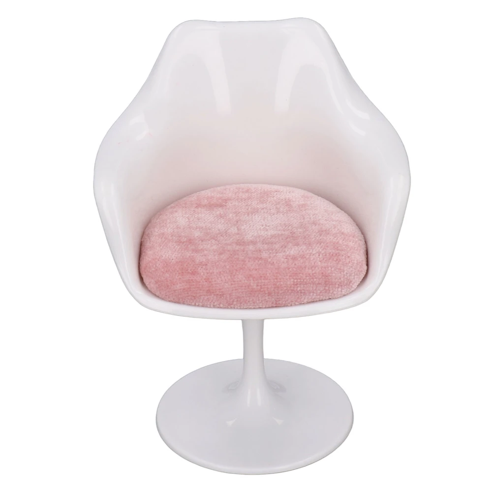 Doll House Office Chair ABS White Pink Round Feet Casual Rotatable Chair for 1:6 Doll House With Armrest