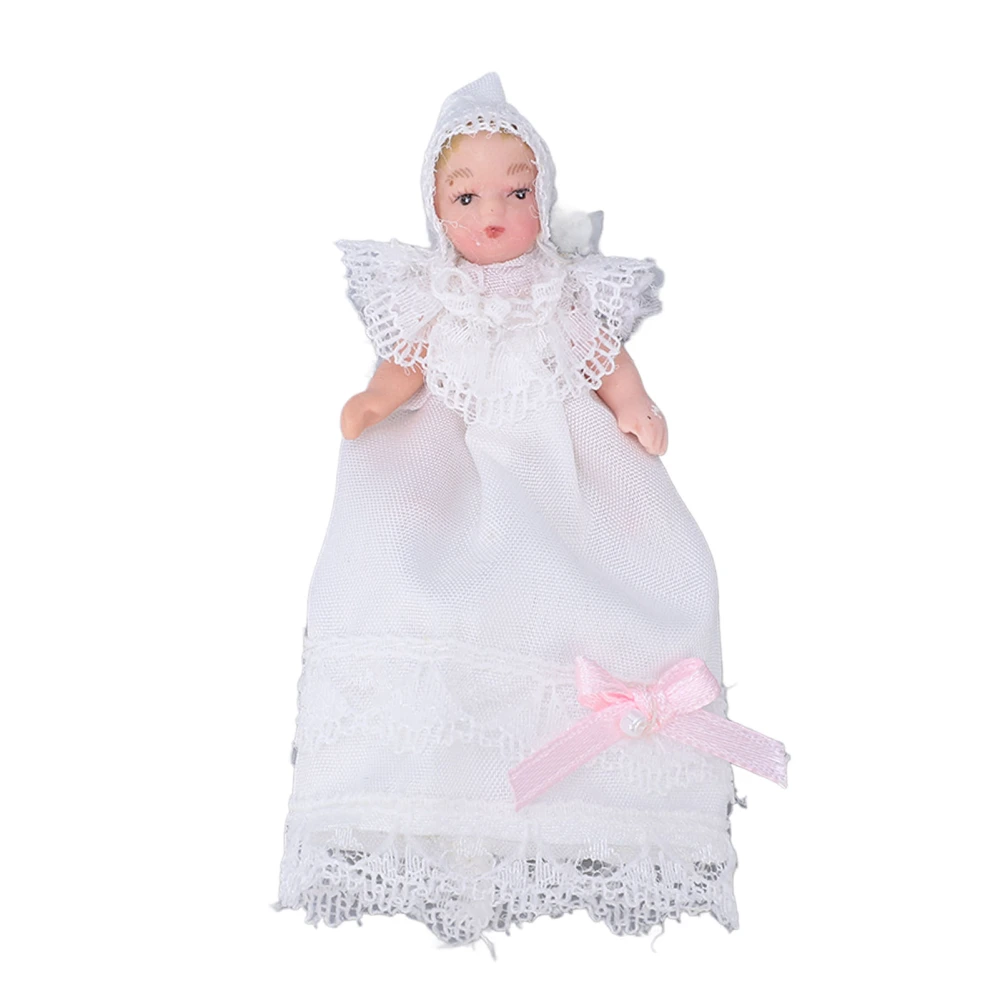 Mini Ceramic Baby Doll 1/12 Movable Bendable Miniature Baby Doll Model with Dress for Dollhouse Accessories