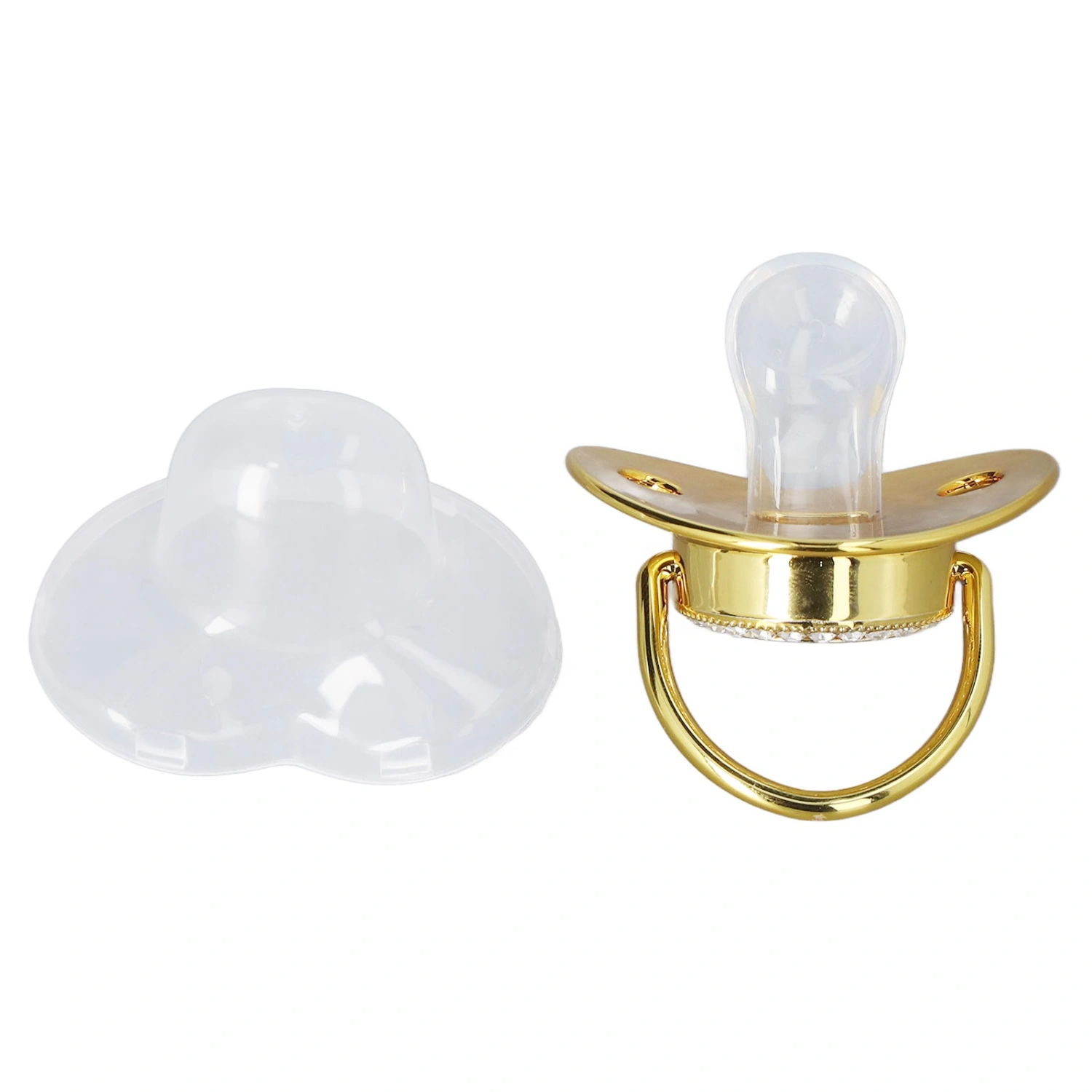 Baby Pacifier Infant Portable Exquisite Golden Crown Letter Rhinestone Pacifier with Chain Clip Letter P