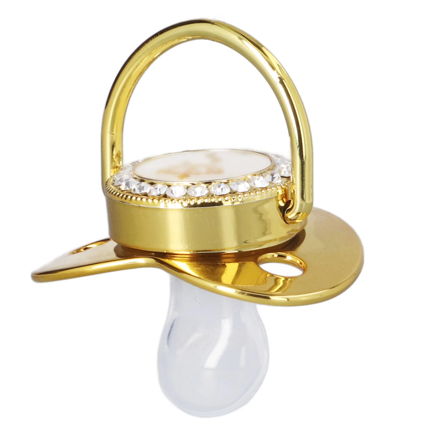 Baby Pacifier Infant Portable Exquisite Golden Crown Letter Rhinestone Pacifier with Chain Clip Letter M
