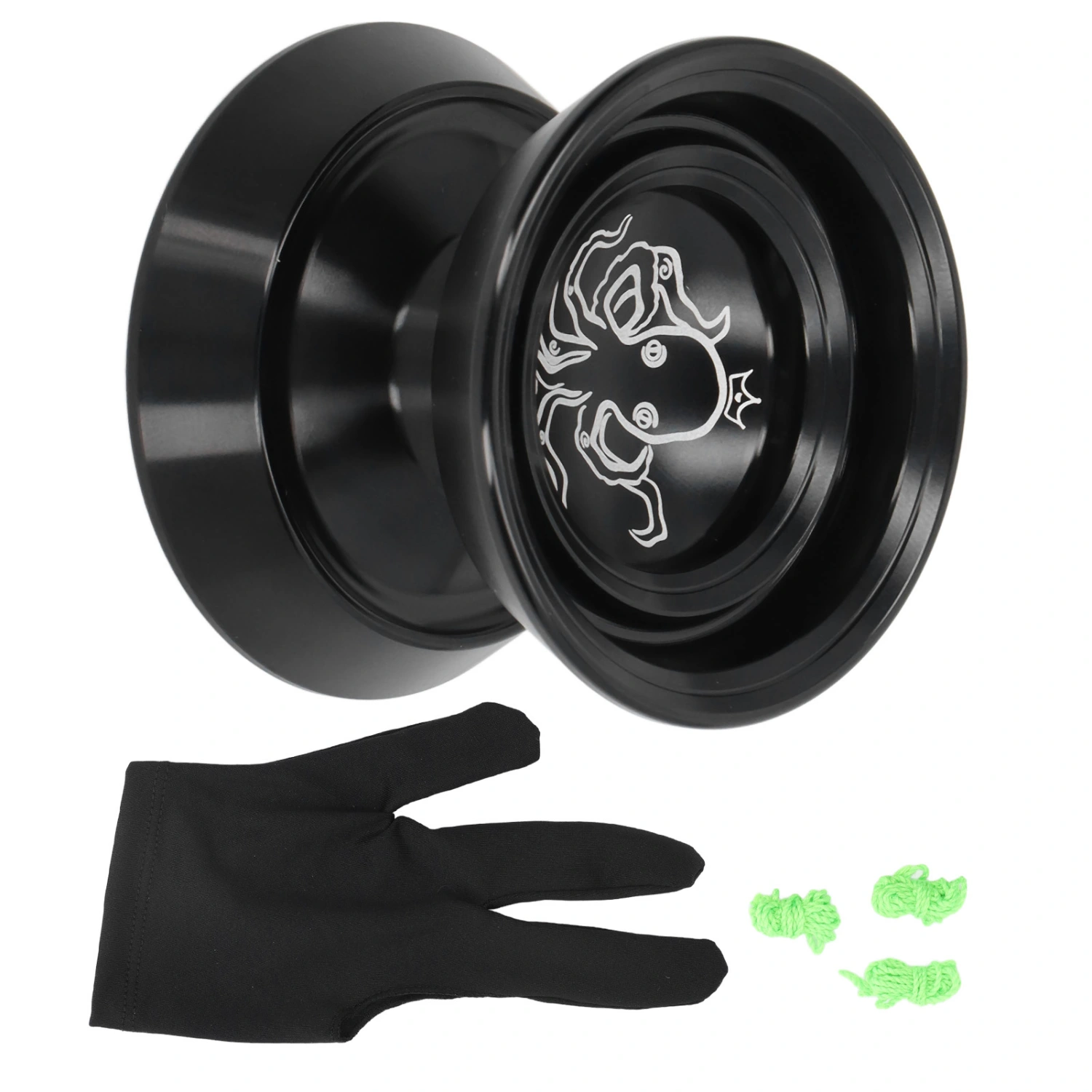 YoYo Ball Unresponsive Aluminum Alloy Advanced Fade Free Exquisite for Competition with Glove 3pcs Strings Black