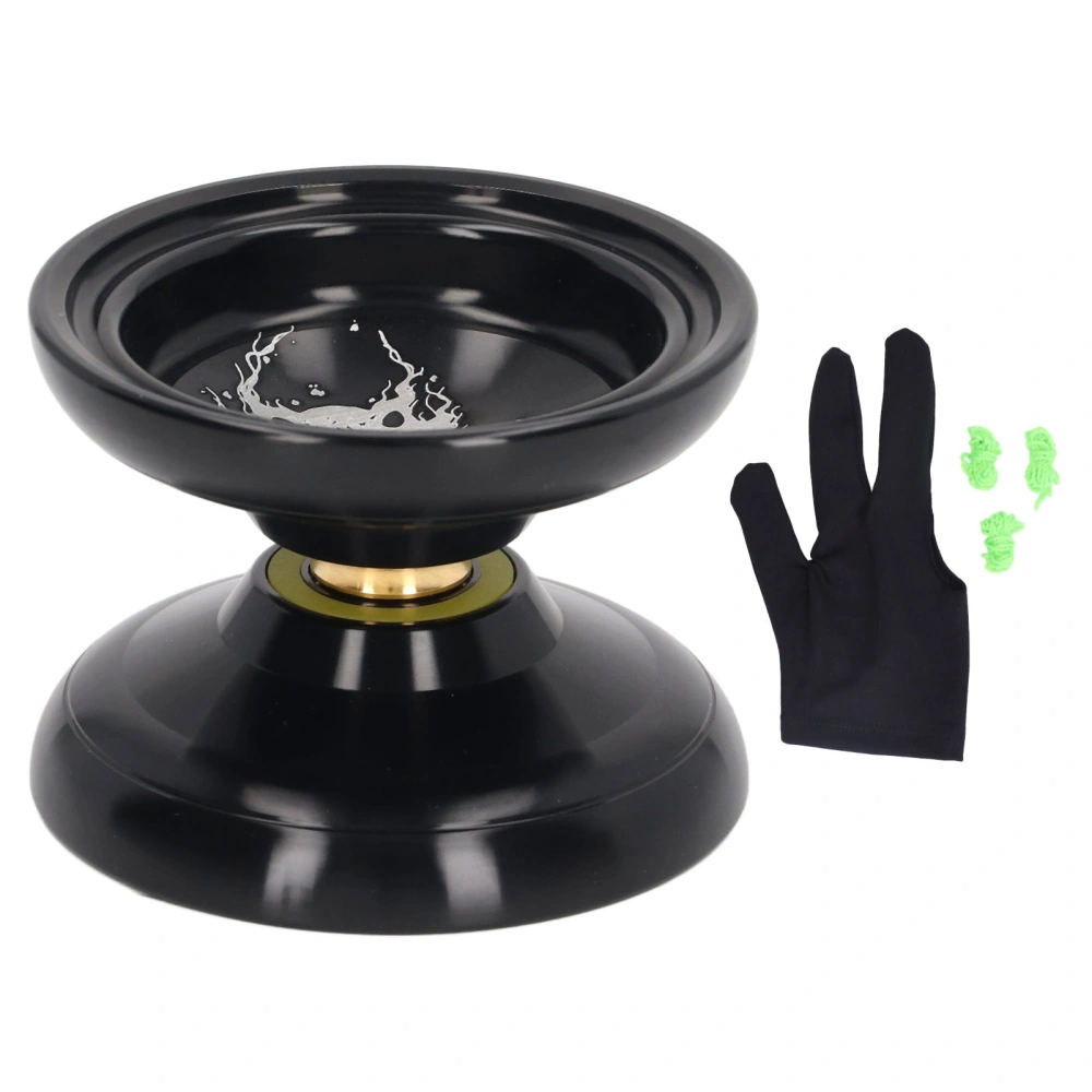 Yoyo Ball Unresponsive Aluminum Alloy Stability Advanced Yoyo with 3pcs Strings Glove Black