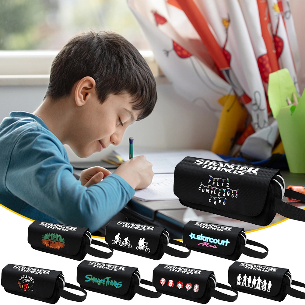 Printed Zipper Pencil Pouch Dual Layer Pencil Case for Boys Girls School Supplies Students Pen Bag