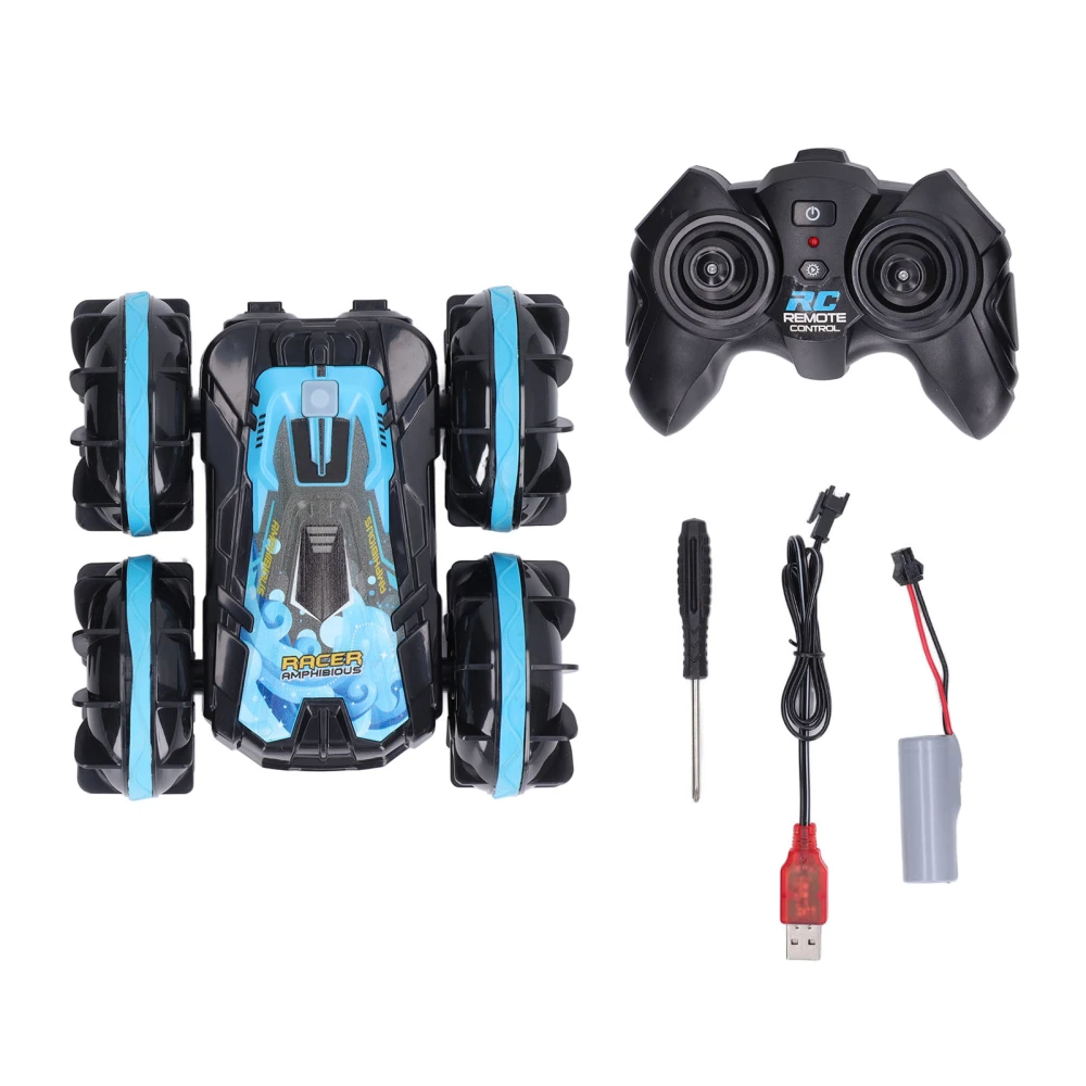 2.4G Amphibious Remote Control Car 360 Degrees Rotating Waterproof RC Stunt Car Vehicle Blue