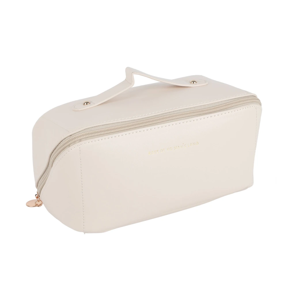 Makeup Bag Women Portable Elegant PU Leather Toiletry Bag for Cosmetics Skin Care Product Gift White