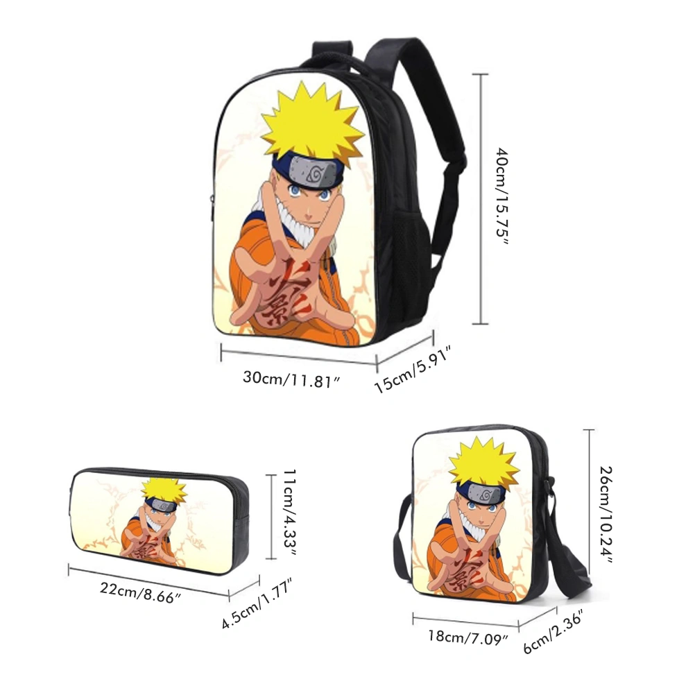 3Pcs Anime Kid Bookbags Set Cartoon Backpack with Messenger Bag Pencil Case for School Outdoor Travel Camping Picnic