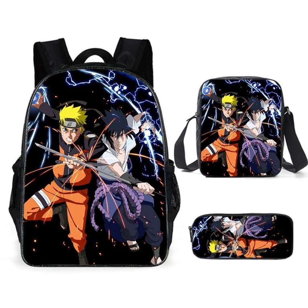 3Pcs Anime Kid Bookbags Set Cartoon Backpack with Messenger Bag Pencil Case for School Outdoor Travel Camping Picnic