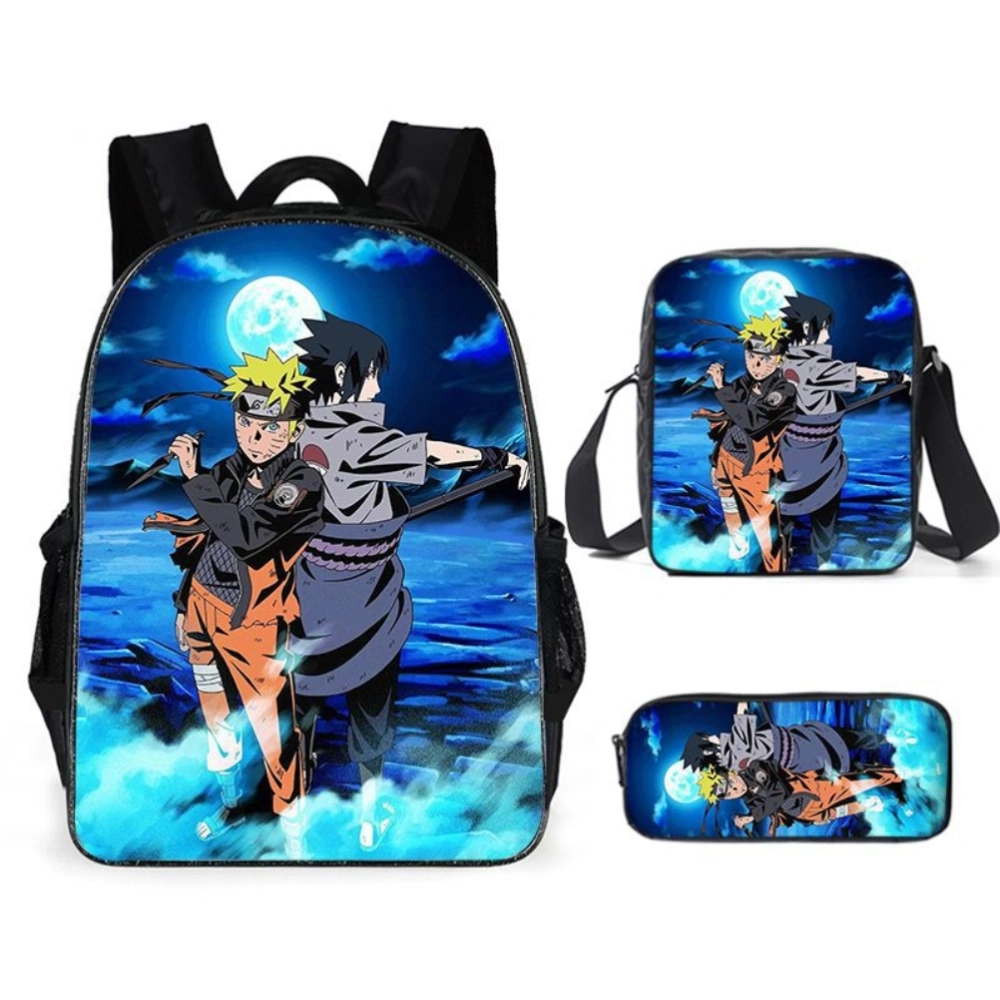 3Pcs Anime Kid Bookbags Set Cartoon Backpack with Messenger Bag Pencil Case for School Outdoor Travel Camping Picnic