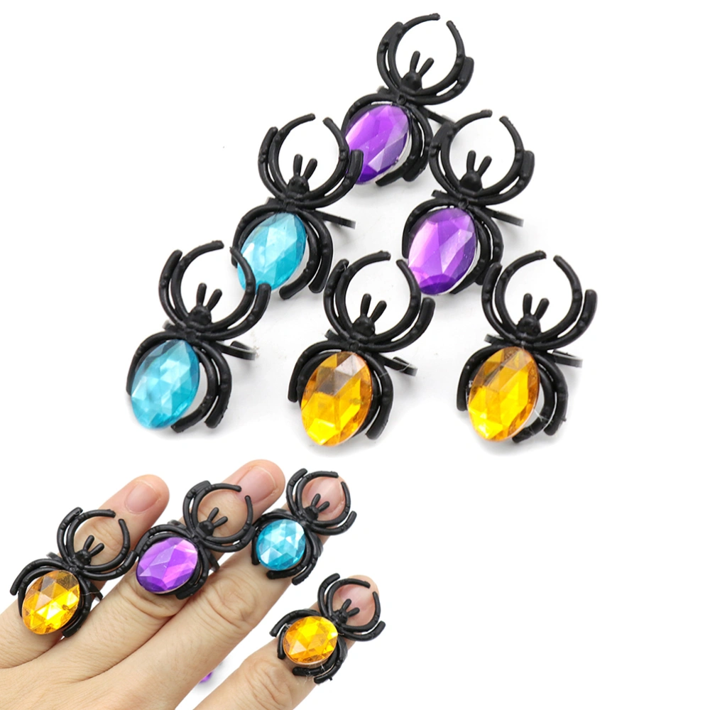 10Pcs Halloween Spider Gem Rings Plastic Spider Rings Toys Halloween Party Favors Decorations