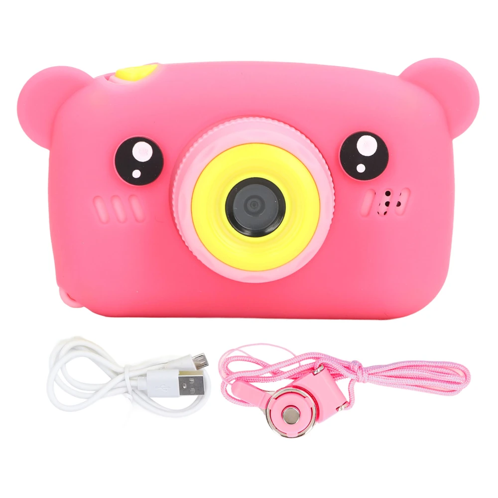 Kids Camera Children Portable Cute Cartoon Funny Digital Video Camera Toy with Lanyard Birthday Gift Pink