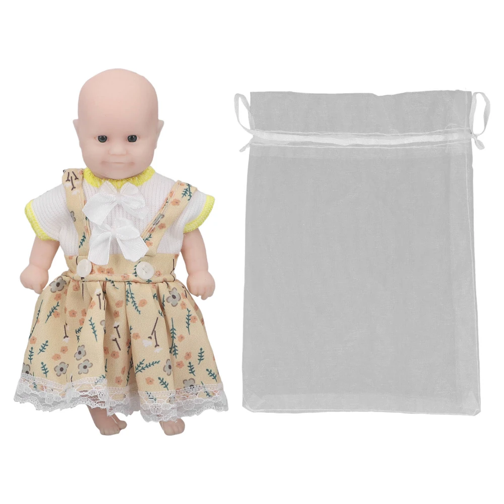 6inch Silicone Girl Doll Yellow Dress Newborn Baby Dolls Hairless Lifelike Baby Doll