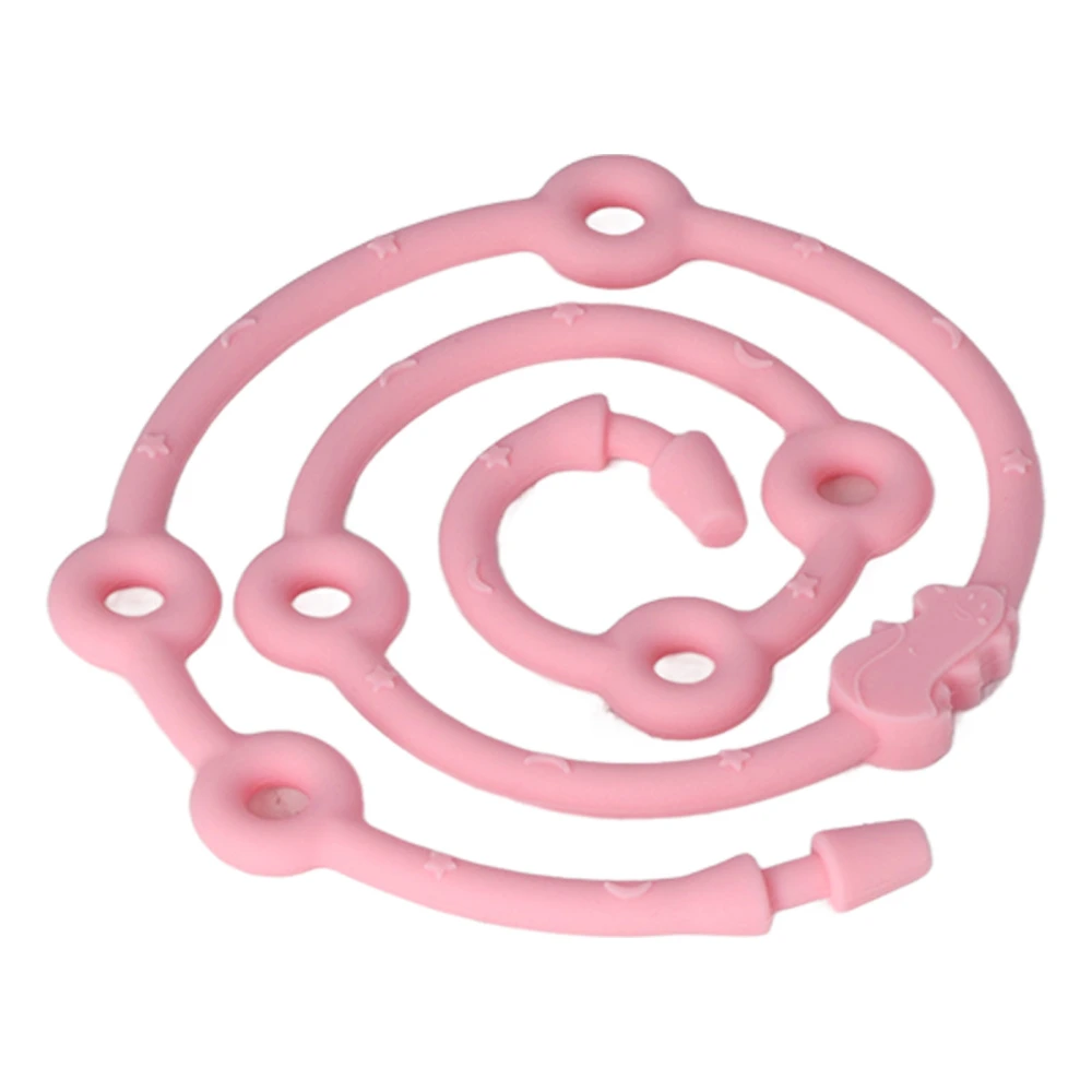 Baby Pacifier Strap Food Grade Silicone Material Teether Strap Adjustable Soft Stretchable Baby Pacifier Holder Pink