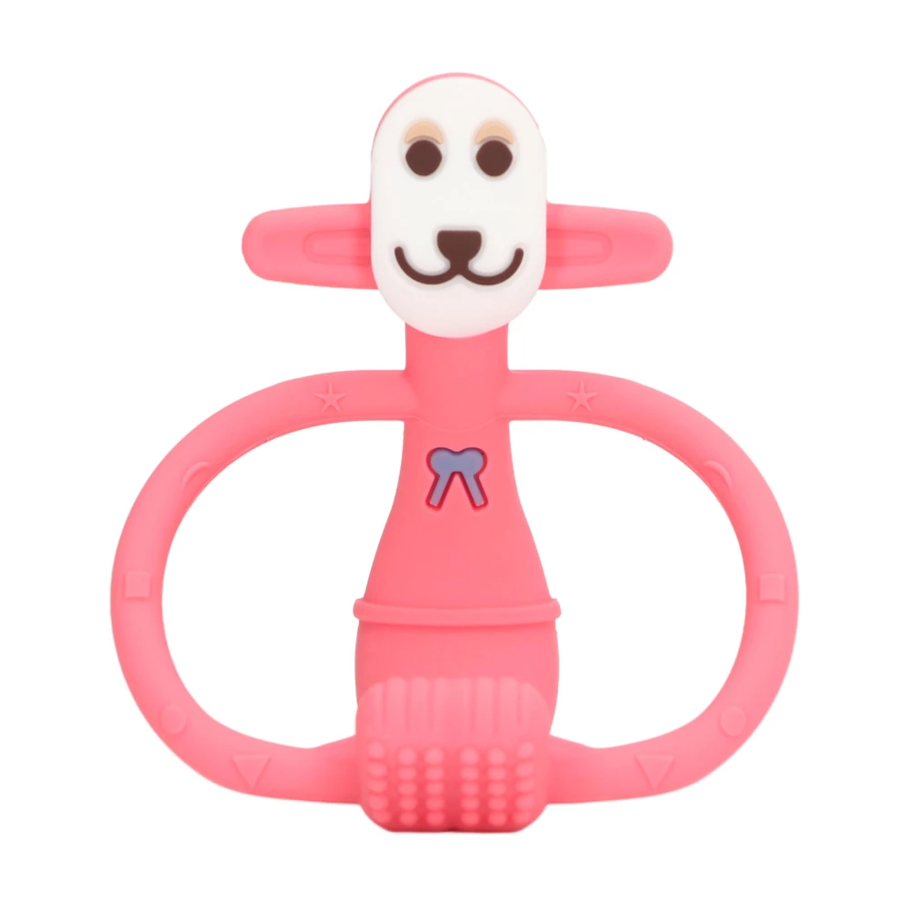 Baby Teething Toy Chewing Teether Monkey Shape Food Grade Silicone Set Kit for Infant Pink