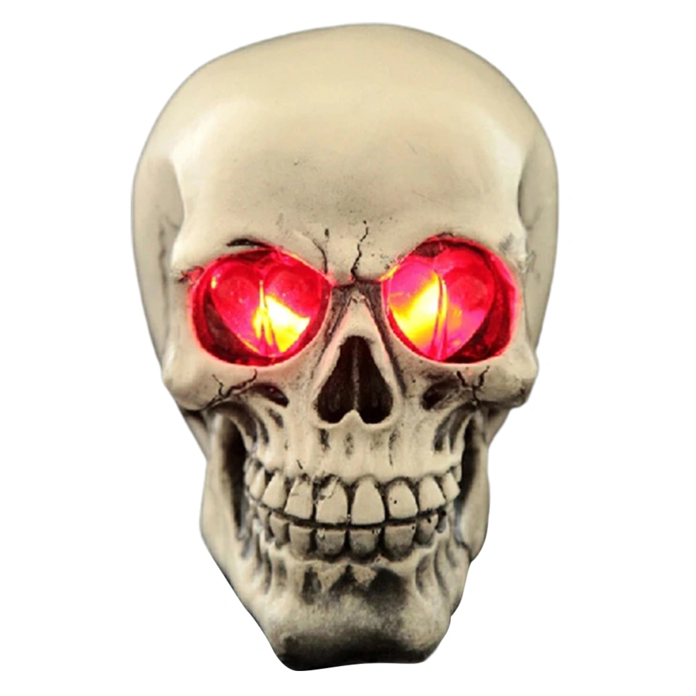 Halloween Skeleton Head Statue with LED Lights Novelty Resin Skeleton Head Figurine Haunted House Props Tabletop Desk Home Office Decor