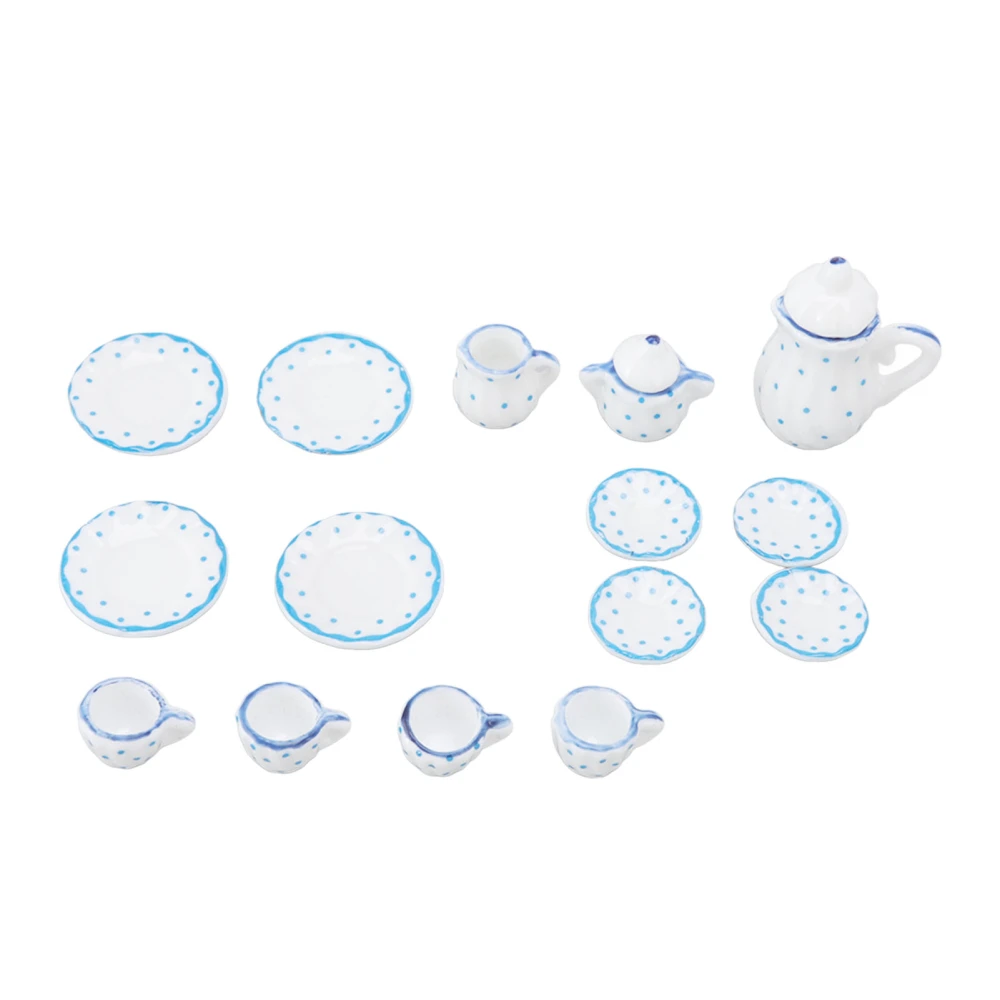 15 Pcs Dollhouse Tea Set Mini Simulation Ceramic Tea Cups Set Doll House Accessories Miniature Model Props Type D