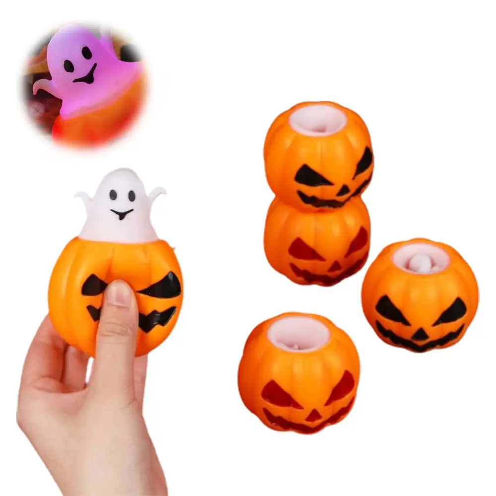 5Pcs Halloween LED Pumpkin Bucket Ghost Pressing Toy Sensory Toy Stress Relief Toys Halloween Party Favors Gift for Kids Adults