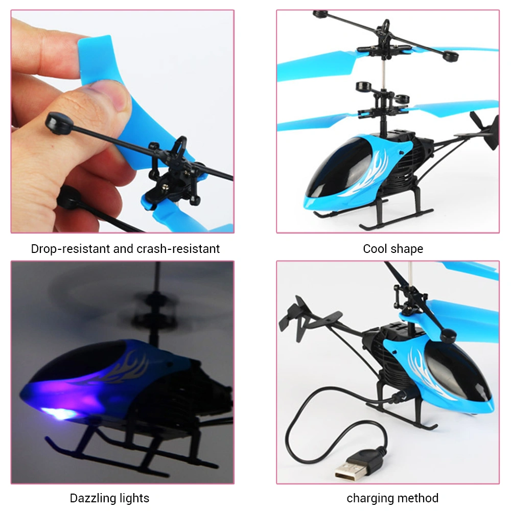 Remote Control Helicopter Flying Toys Led Rechargeable Hand Operated Drone with LED Light for Kids Gift