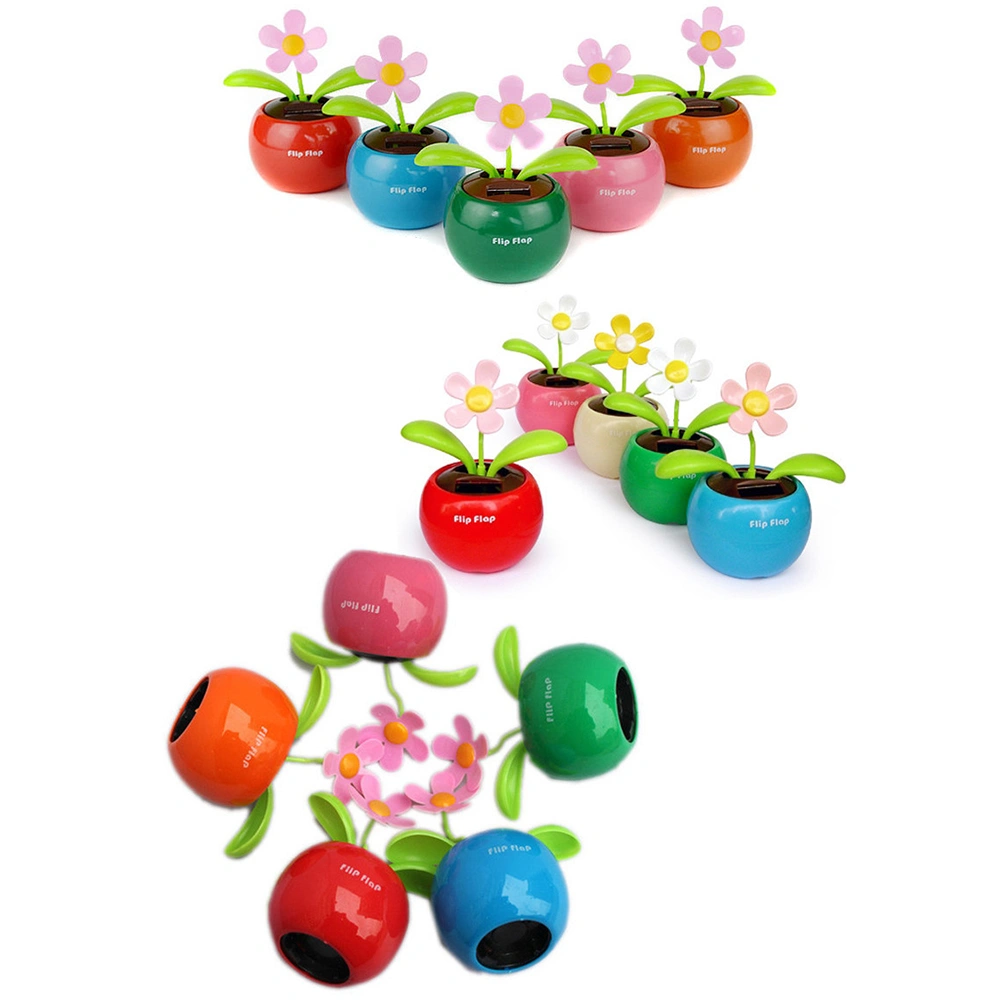 4 pcs Random Color Solar Powered Dancing Flower Plastic Solar Dancing Flowers Shaking Head Car Office Desk Decoration
