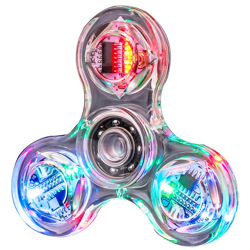 LED Fidget Spinning Toy Clear LED Light Up Fidget Finger Dice Anti Stress Release Toys for Children Adults