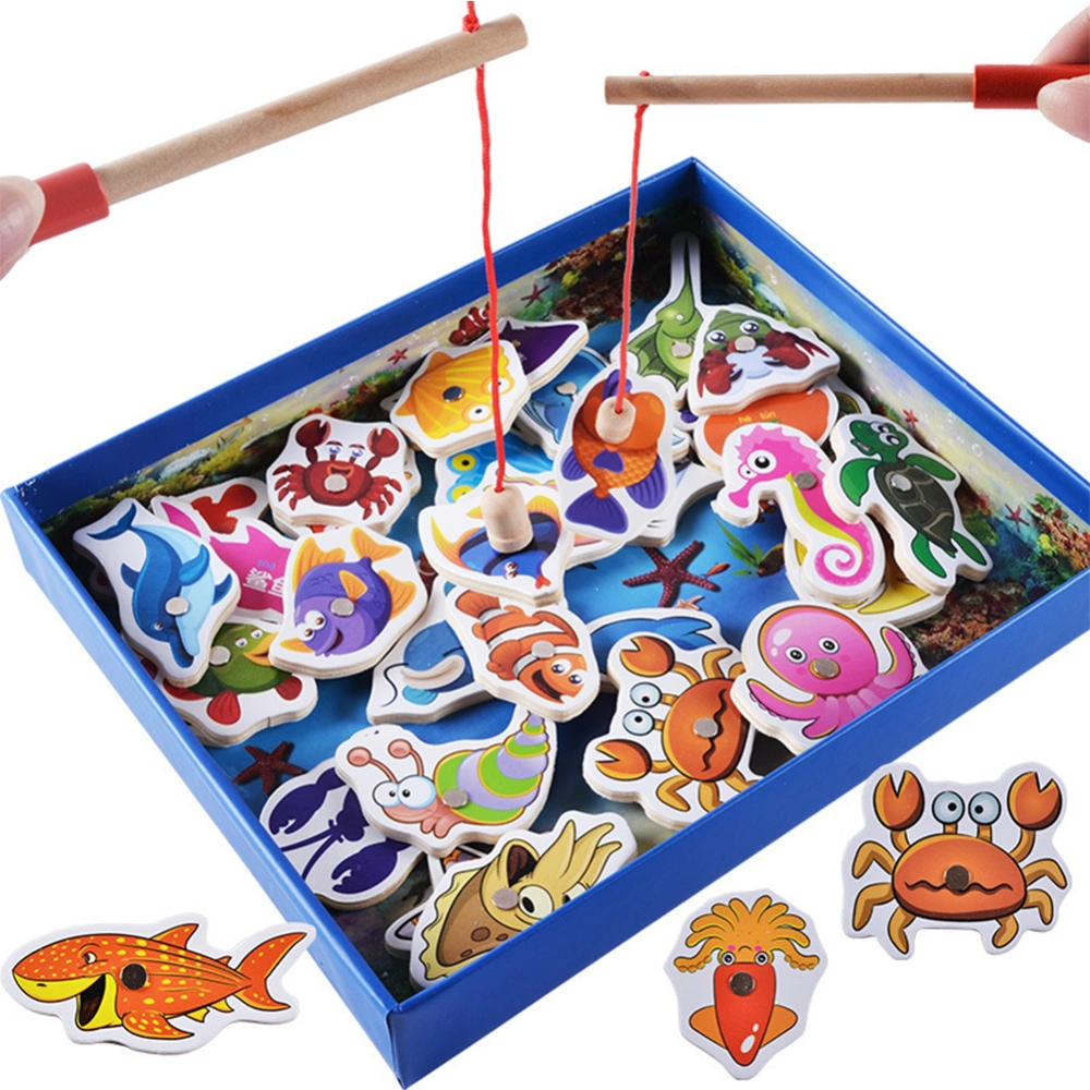 Early Educational Development 32 Pcs Wooden Magnetic Fishes Bath Fishing Travel Table Toy Children Gift