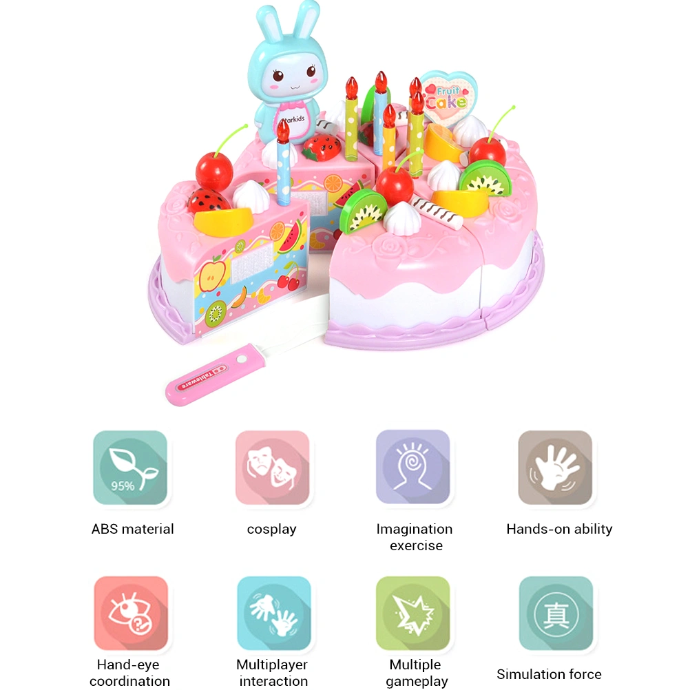 37 pcs DIY Cutting Birthday Party Cake Toy Set Pretend Play Kitchen Food Toys Set Girls Boys Gift