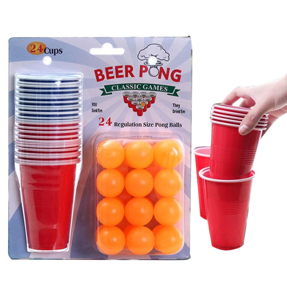 1 Set Entertainment Fun Pong Game Party Throwing Drinking Game Props Beer Pong Set 24 Cups Yellow Pong Balls