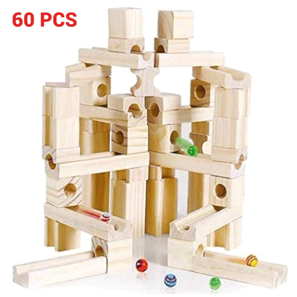 60pcs Kids Wooden Marble Track Blocks Children's Educational Assembled DIY Building Blocks Pipe Ball Toy Children Gifts