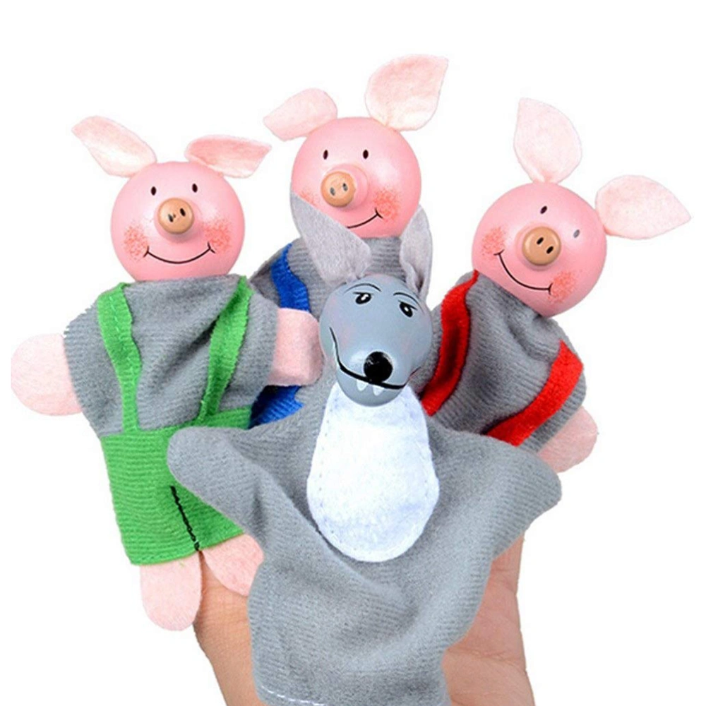 4pcs/set Little Pigs and Wolf Plush Finger Puppet Toys Storytelling Doll Puppets Toys Role Playing Hand Puppets