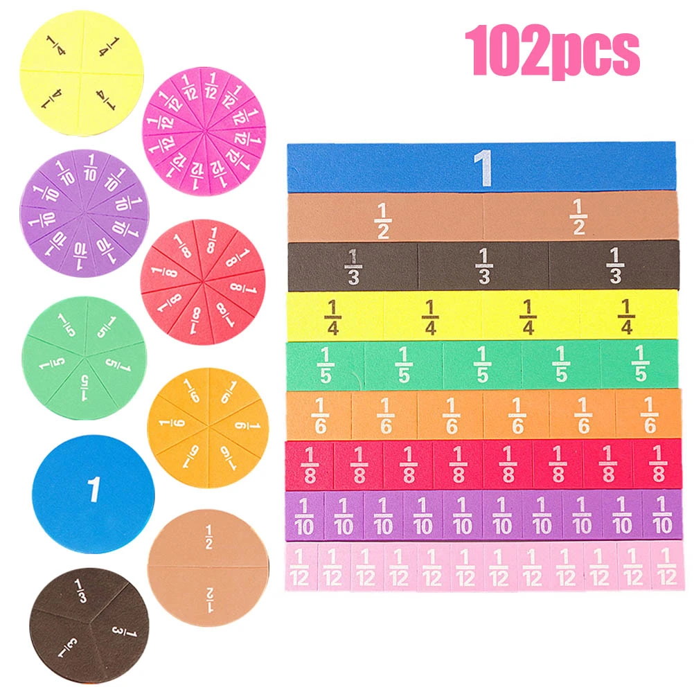 102 pcs Magnetic Rainbow Fraction Tiles Circles Math Manipulatives for Elementary School